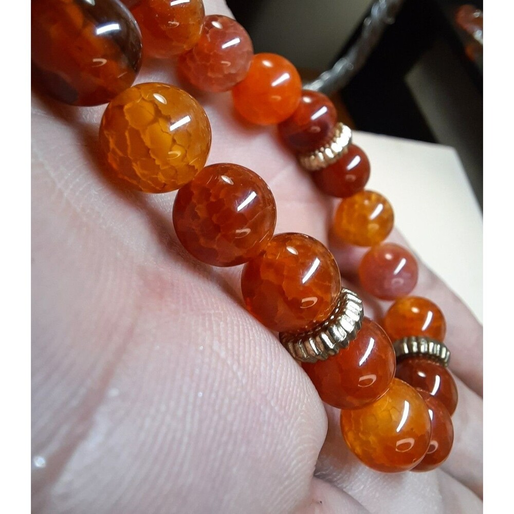 Handmade Semi Precious Stone Fire Dragon Vein Agate Beaded Bracelet - Picture 2 of 8